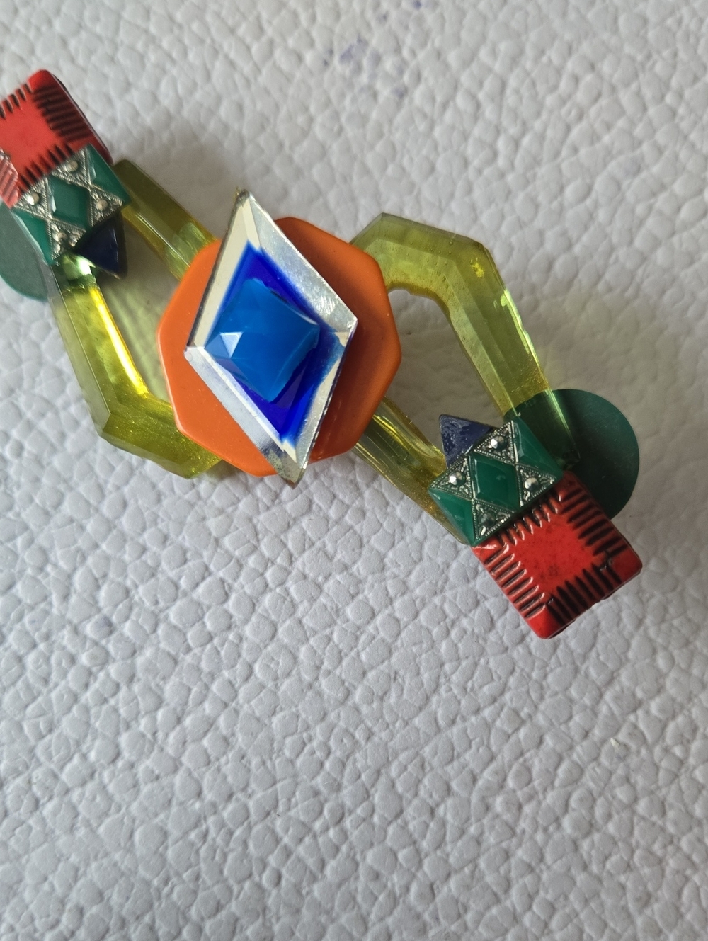 Beautiful Hand Made Vintage BROOCH Colorful Geometric - Orange & Blue.